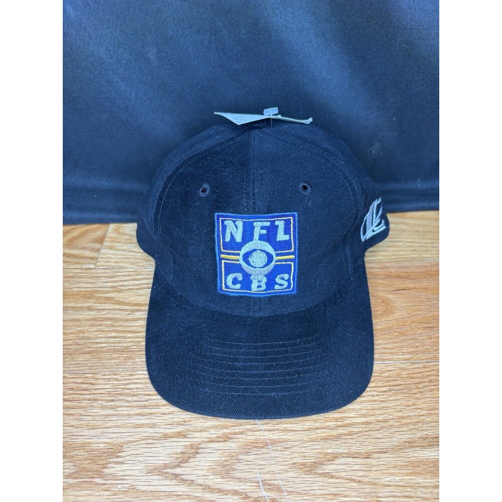 VTG 90s CBS Sports NFL Logo Athletic Hooks Nd Loop Hat Cap Black Football NWT